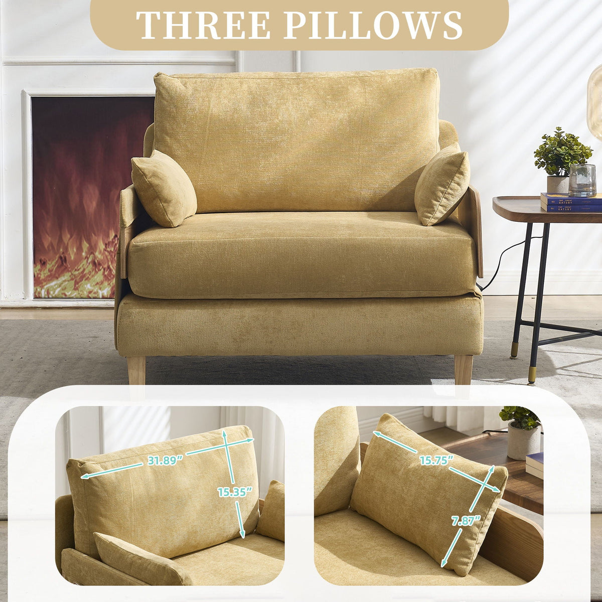 Mid century modern convertible sofa bed in sofa position (view 90)