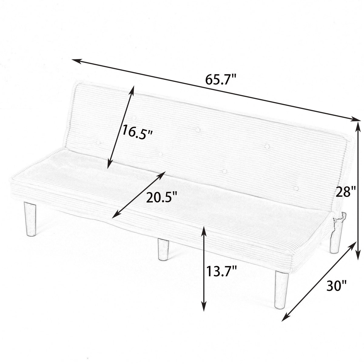 Convertible Corduroy Sofa Bed with Solid Wood Frame, alternate view (3)
