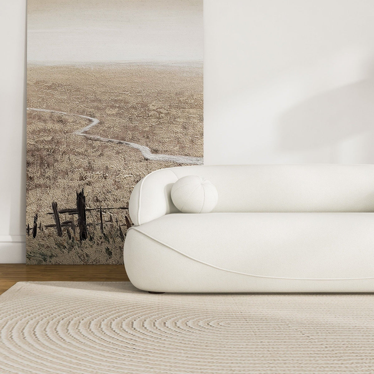 Andrew boucle sofa armrest detail