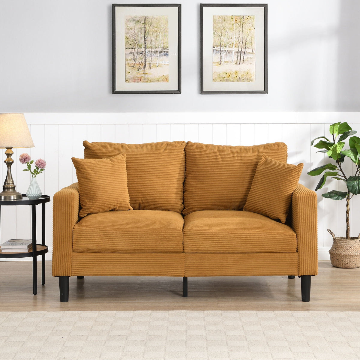 High-Resilience Loveseat Sofa with Wooden Frame, styled photo (2)
