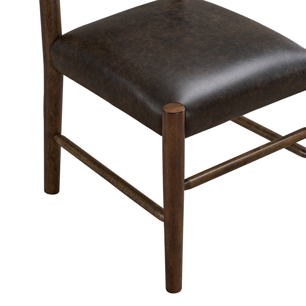 ACTU mid-century dining chair in walnut with a brown leather-look seat