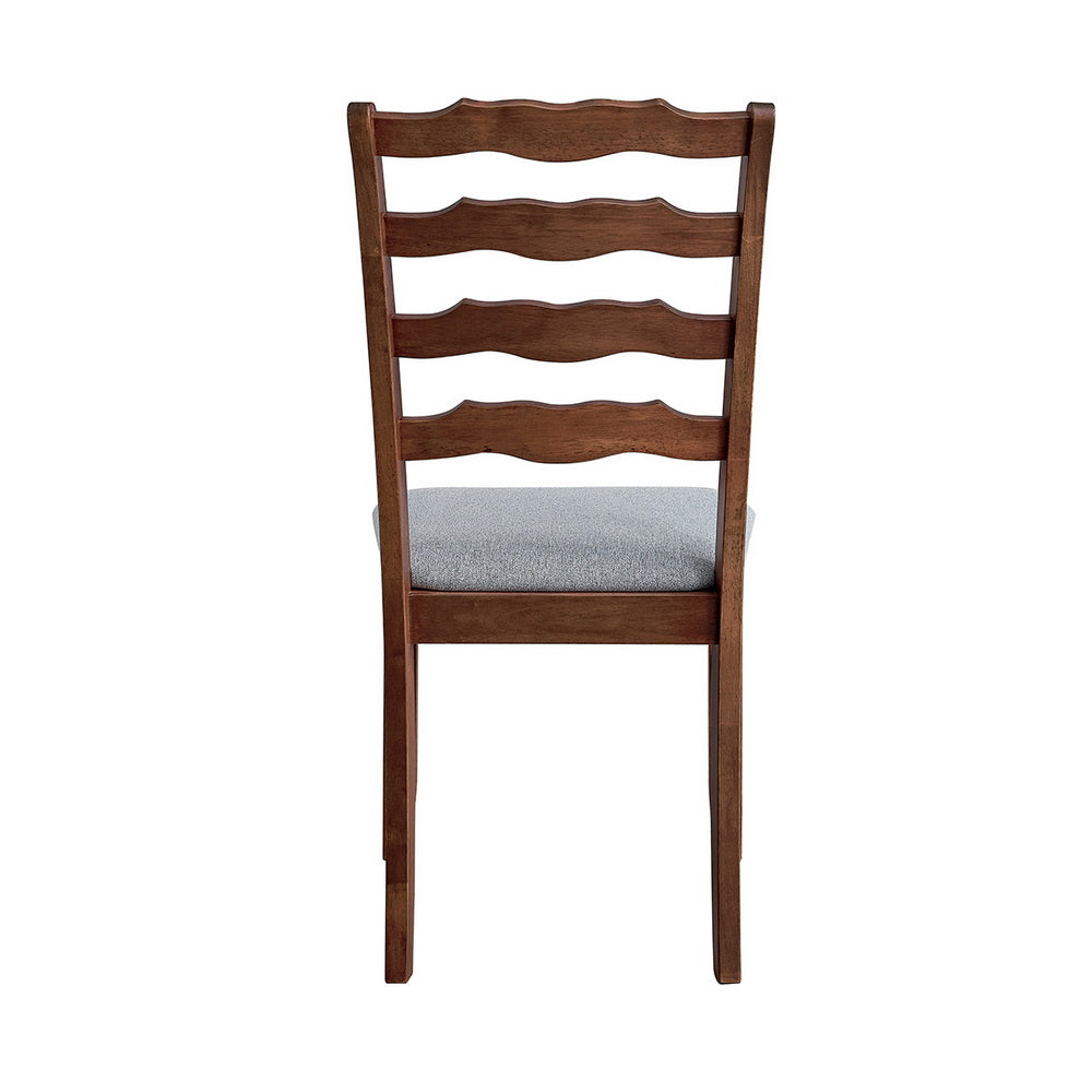 ACTU farmhouse ladder-back dining chair with a light grey upholstered seat — view 3