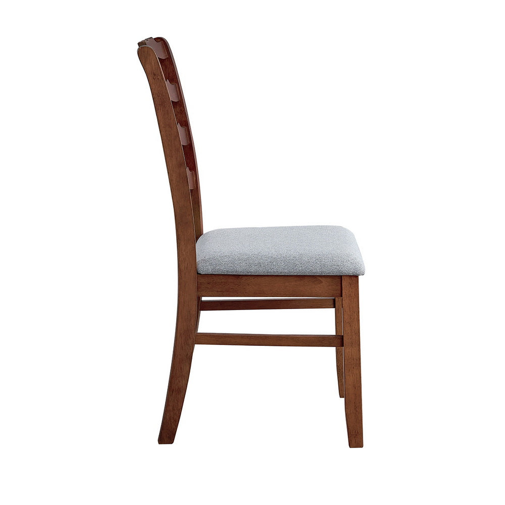 ACTU farmhouse ladder-back dining chair with a light grey upholstered seat — view 2