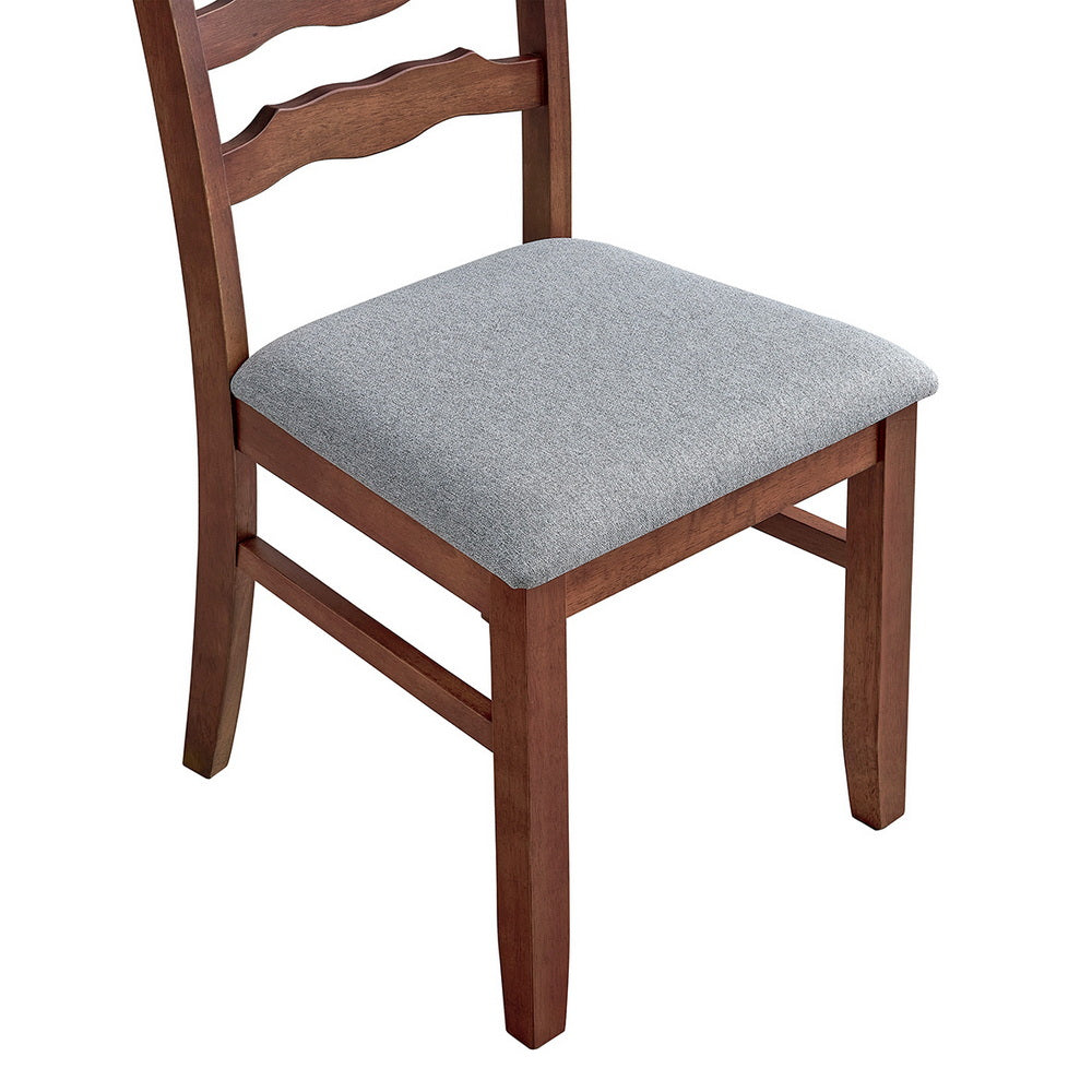 ACTU farmhouse ladder-back dining chair with a light grey upholstered seat — view 4