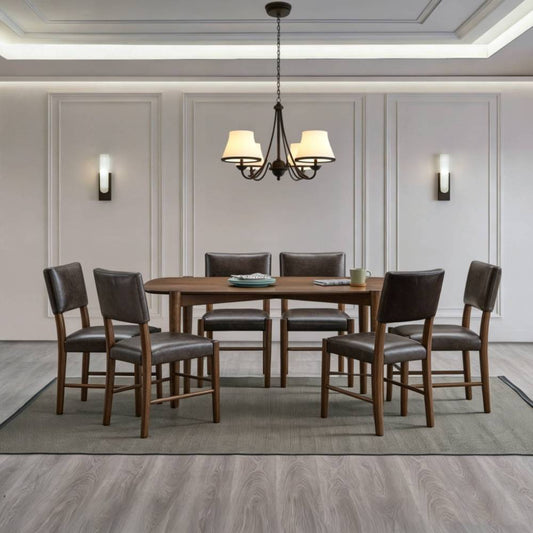 ACTU 58-inch mid-century dining table set in walnut with leather-look chairs — view 2
