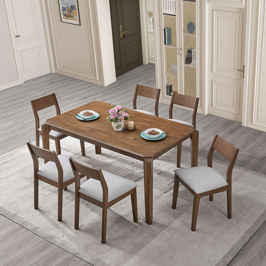ACTU 59-inch solid rubberwood dining table set in walnut