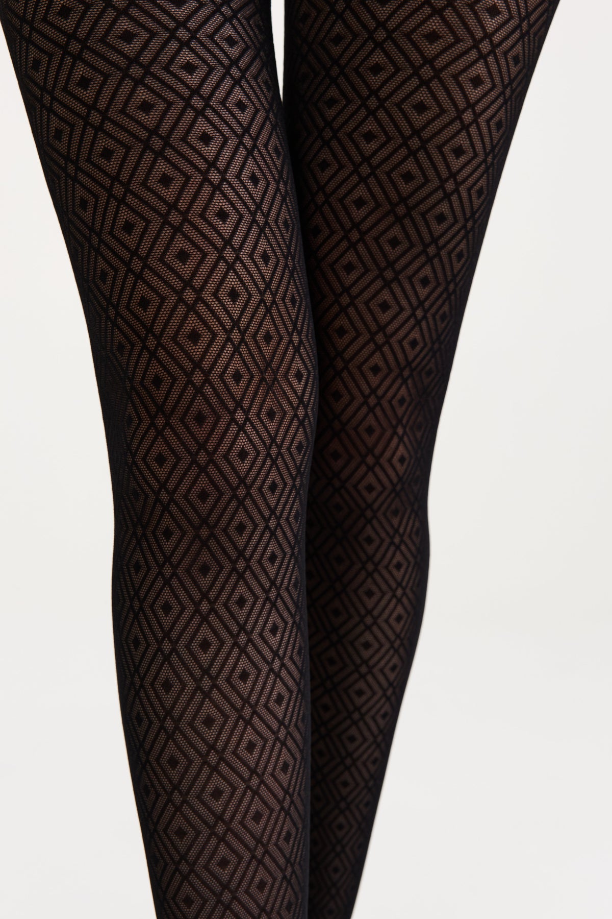 Conte Alba Fantasy Tights — Geometric Diamond Pattern in Nero Black, product photo