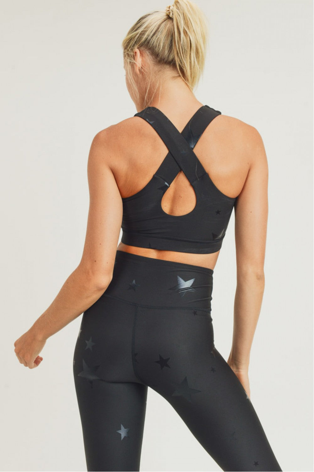 Fitkitty Culture Starlight star foil sports bra in black foil, alternate view 4
