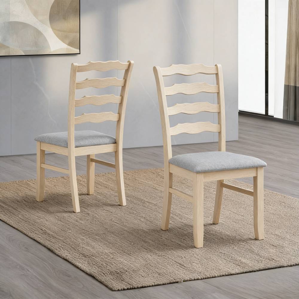 ACTU farmhouse ladder-back dining chair with a light grey upholstered seat — view 9