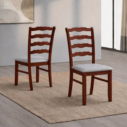 ACTU farmhouse ladder-back dining chair with a light grey upholstered seat