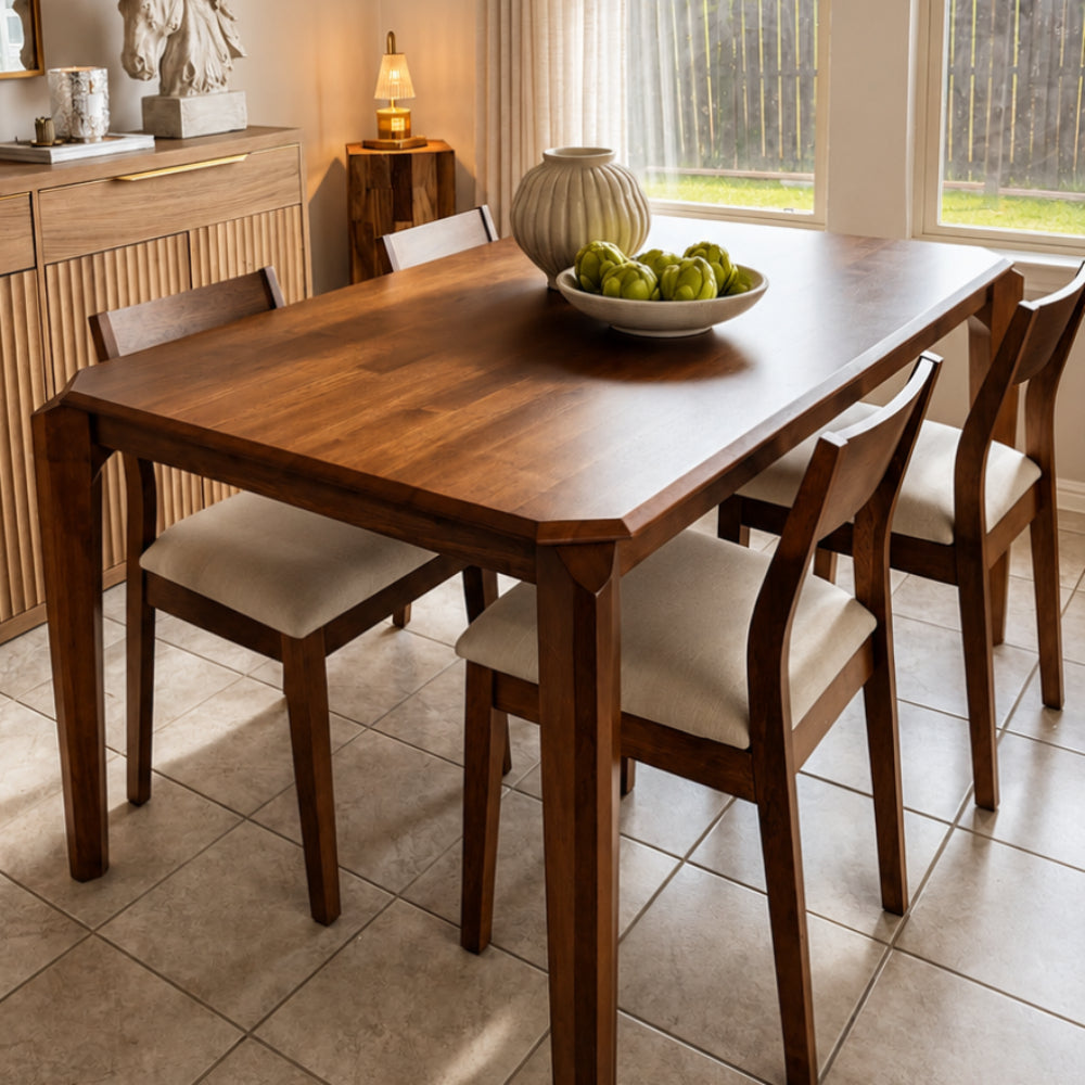 ACTU 59-inch solid rubberwood dining table set in walnut — view 5