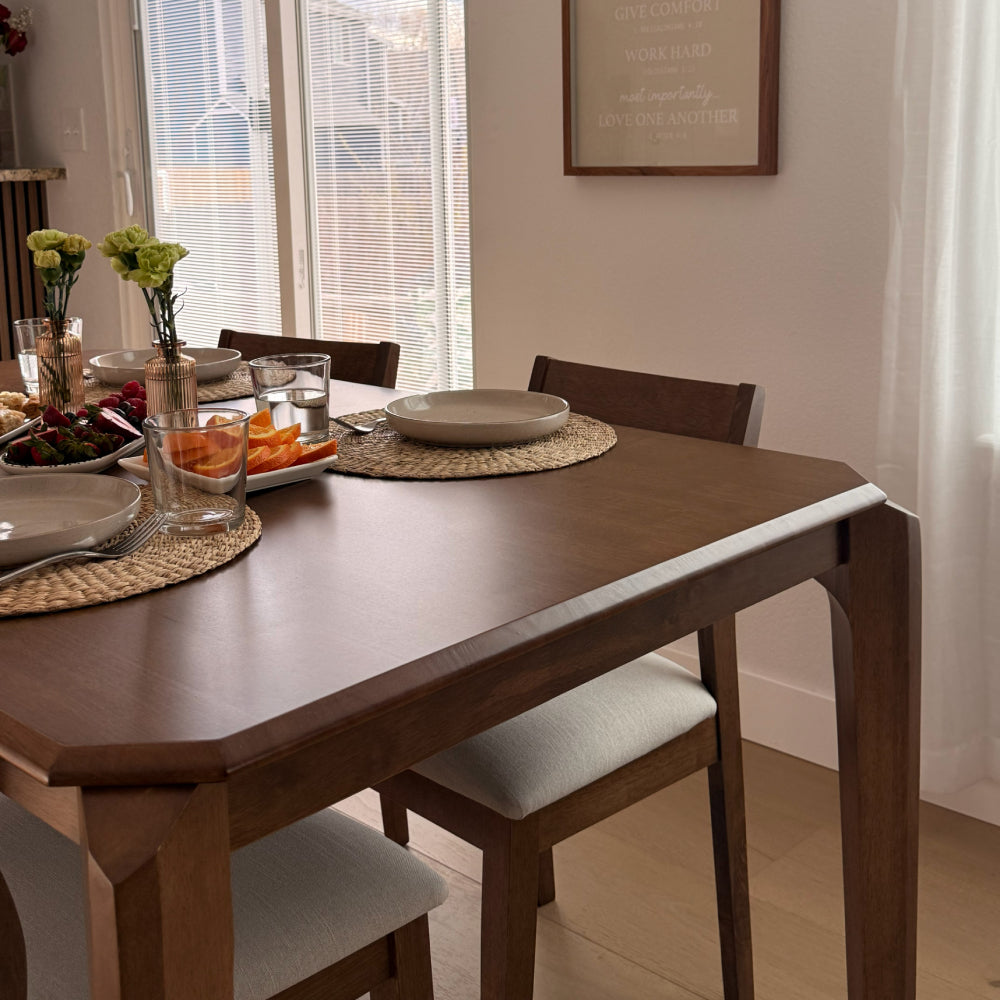 ACTU 59-inch solid rubberwood dining table set in walnut — view 6