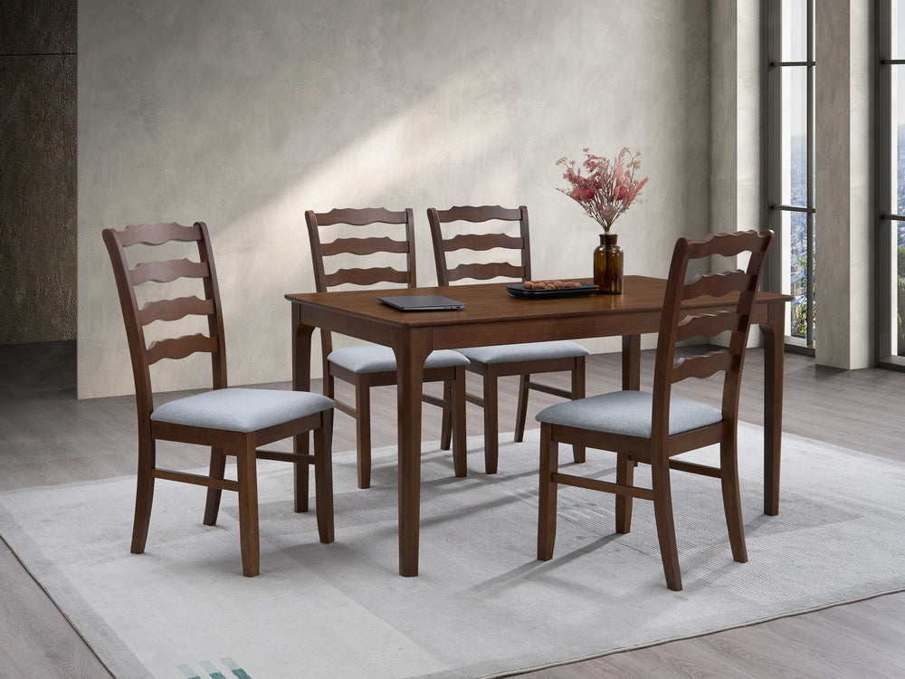 ACTU farmhouse dining table set with ladder-back upholstered chairs — view 4