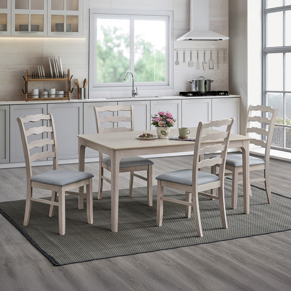 ACTU farmhouse dining table set with ladder-back upholstered chairs — view 5