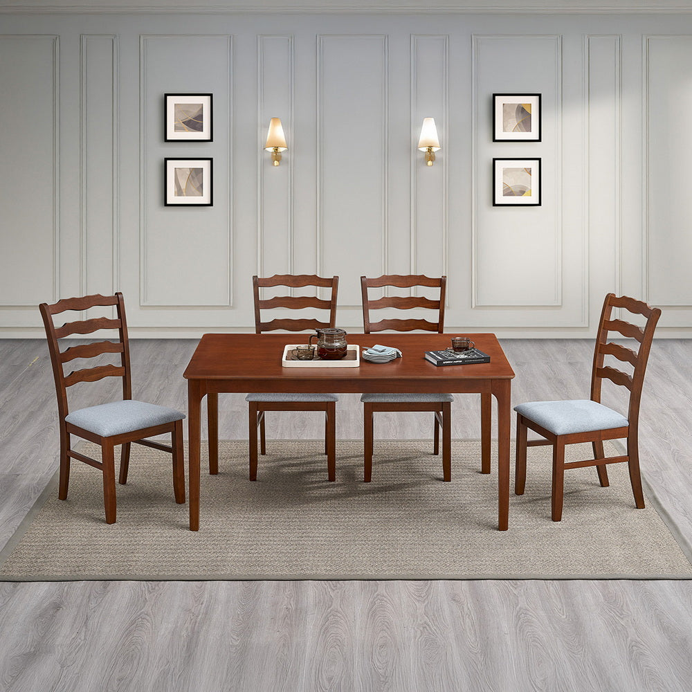 ACTU farmhouse dining table set with ladder-back upholstered chairs