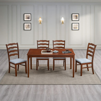 ACTU farmhouse dining table set with ladder-back upholstered chairs