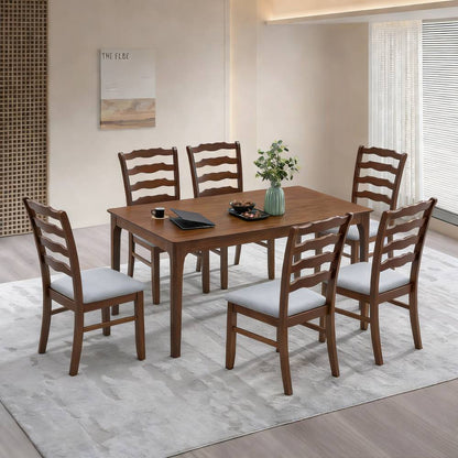 ACTU farmhouse dining table set with ladder-back upholstered chairs — view 3