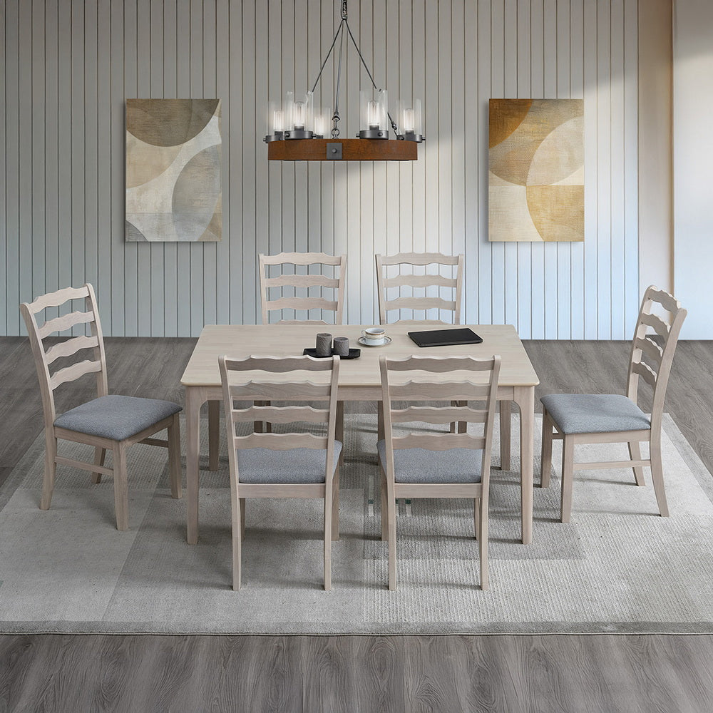 ACTU farmhouse dining table set with ladder-back upholstered chairs — view 6