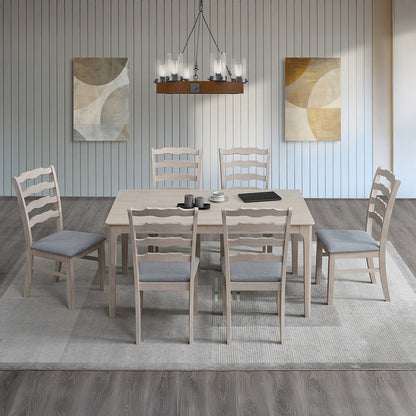 ACTU farmhouse dining table set with ladder-back upholstered chairs — view 6
