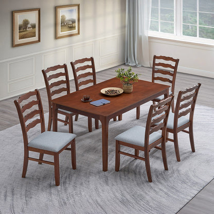 ACTU farmhouse dining table set with ladder-back upholstered chairs — view 2