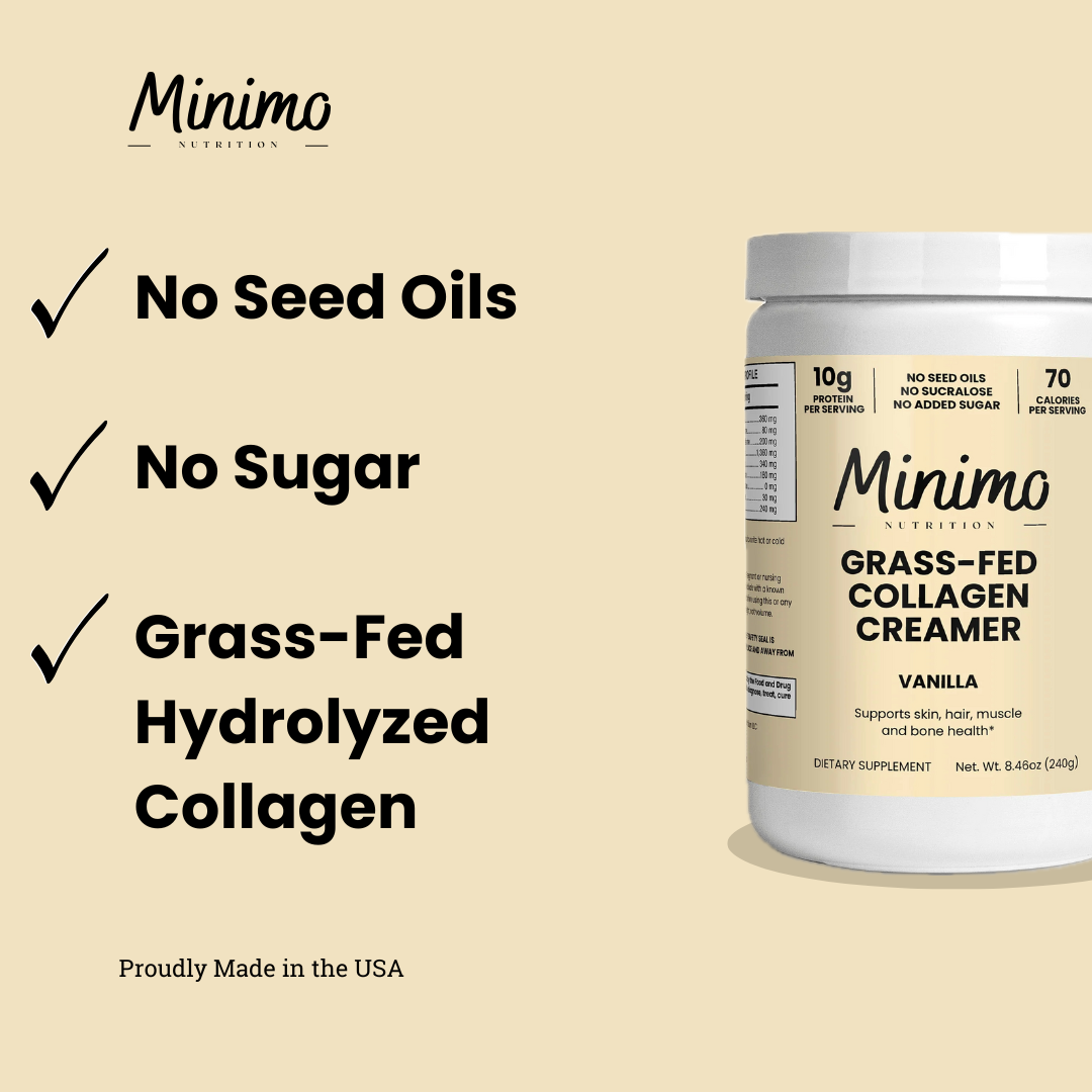 Minimo Nutrition Grass-Fed Collagen Creamer, vanilla, supplemental product graphic