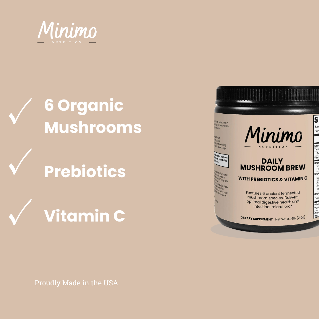 Minimo Nutrition Daily Mushroom Brew, supplemental product graphic
