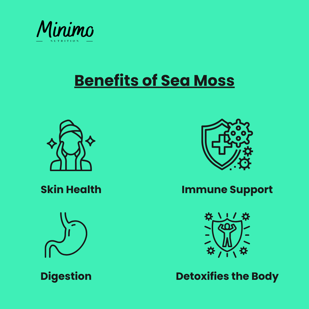 Minimo Nutrition Sea Moss with Bladderwrack and Burdock Root, supplier supplemental product graphic, third in series