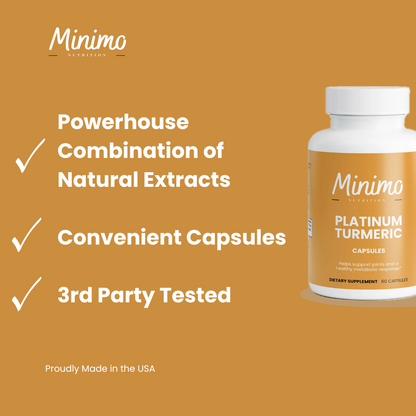 Minimo Nutrition Platinum Turmeric, supplier supplemental product graphic