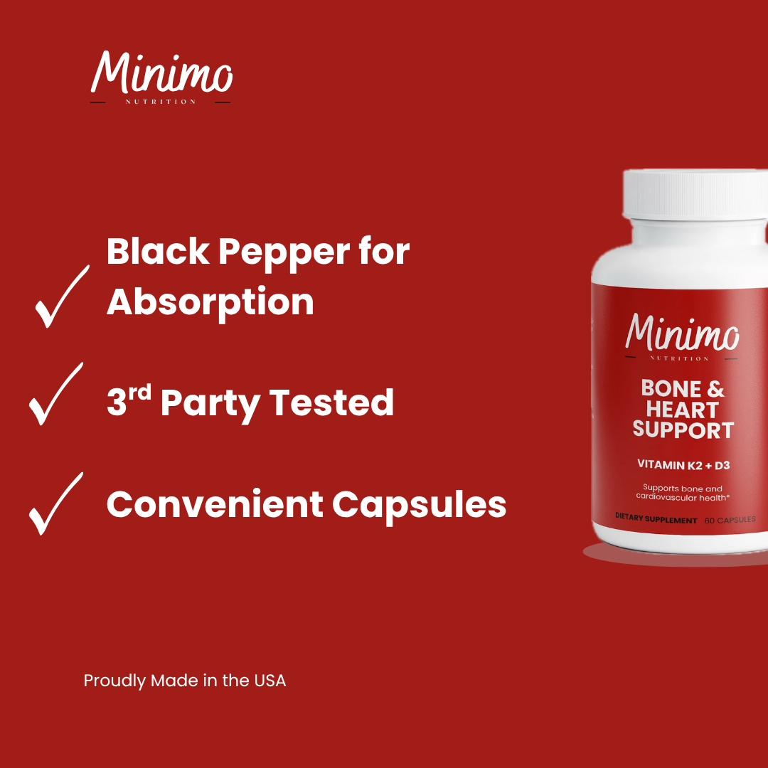 Minimo Nutrition Bone & Heart Support, supplier supplemental product graphic