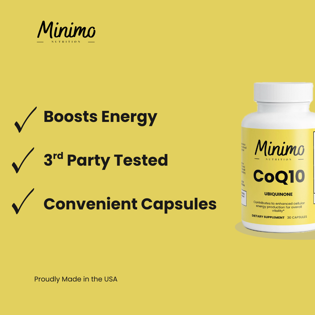 Minimo Nutrition CoQ10 Ubiquinone, supplier supplemental product graphic