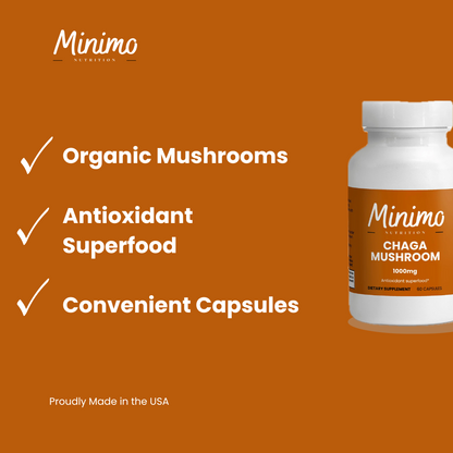 Minimo Nutrition Organic Chaga Mushroom, supplier supplemental product graphic