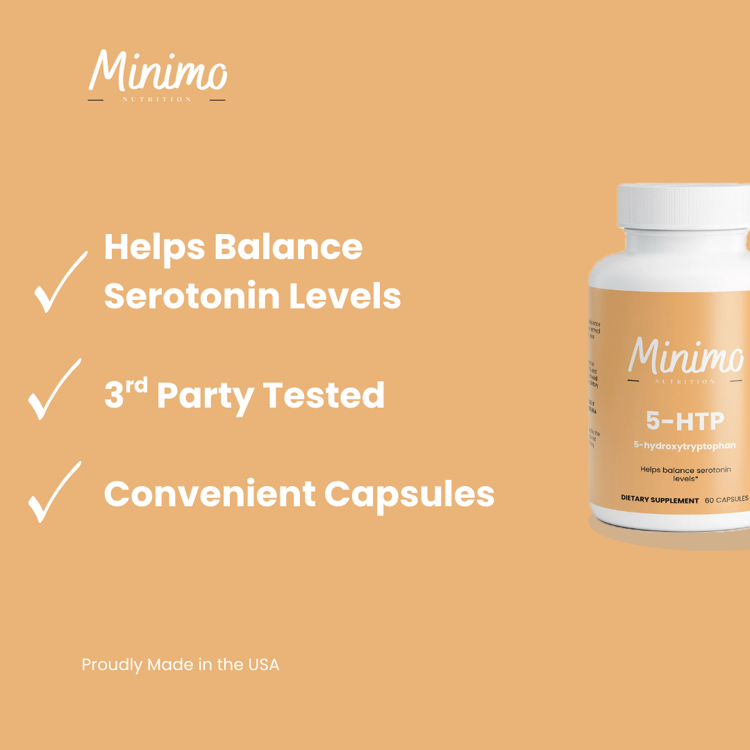 Minimo Nutrition 5-HTP, supplier supplemental product graphic