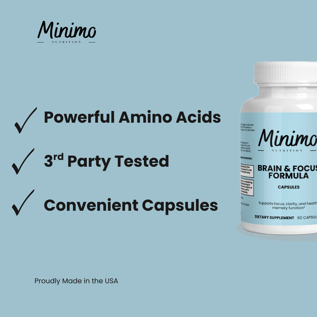 Minimo Nutrition Brain & Focus Formula, supplier supplemental product graphic