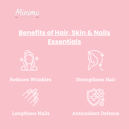 Minimo Nutrition Hair, Skin and Nails Essentials, supplier supplemental product graphic, third in series