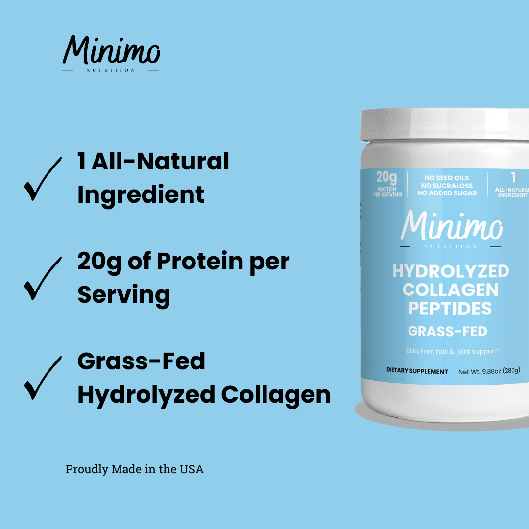 Minimo Nutrition Grass-Fed Hydrolyzed Collagen Peptides, supplier supplemental product graphic