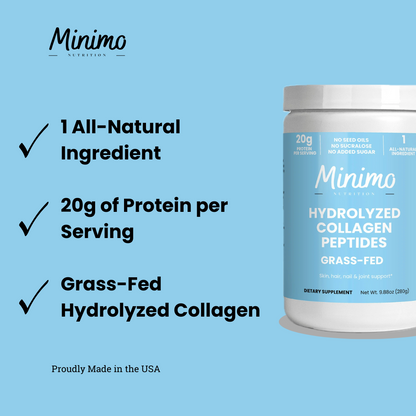 Minimo Nutrition Grass-Fed Hydrolyzed Collagen Peptides, supplier supplemental product graphic
