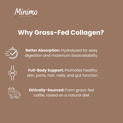 Minimo Nutrition Grass-Fed Collagen Peptides Powder (Chocolate), supplier supplemental product graphic, fifth in series