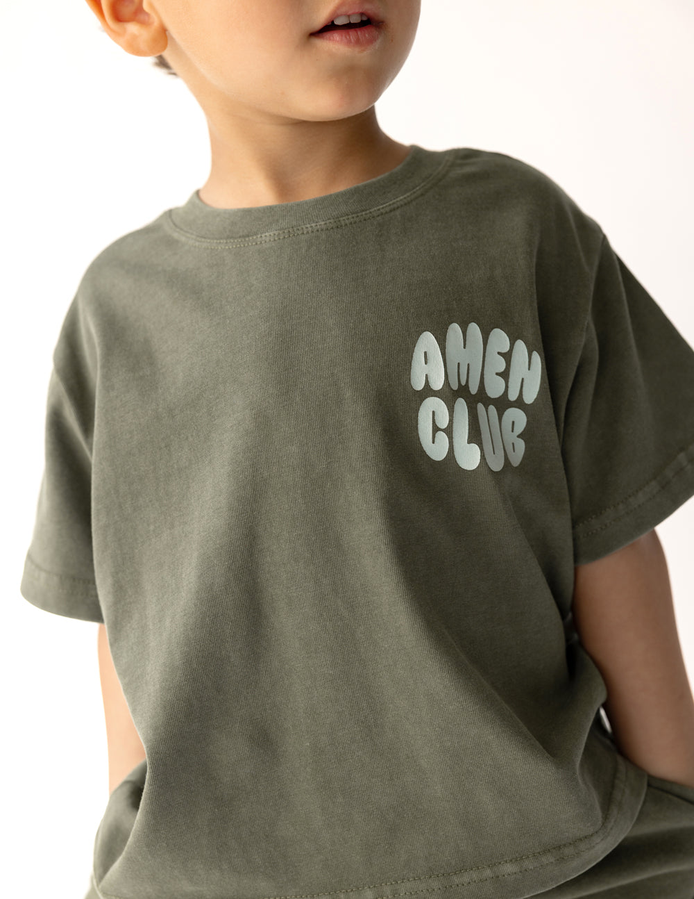 Amen Club Kids Tee in Hunter Green, product photo