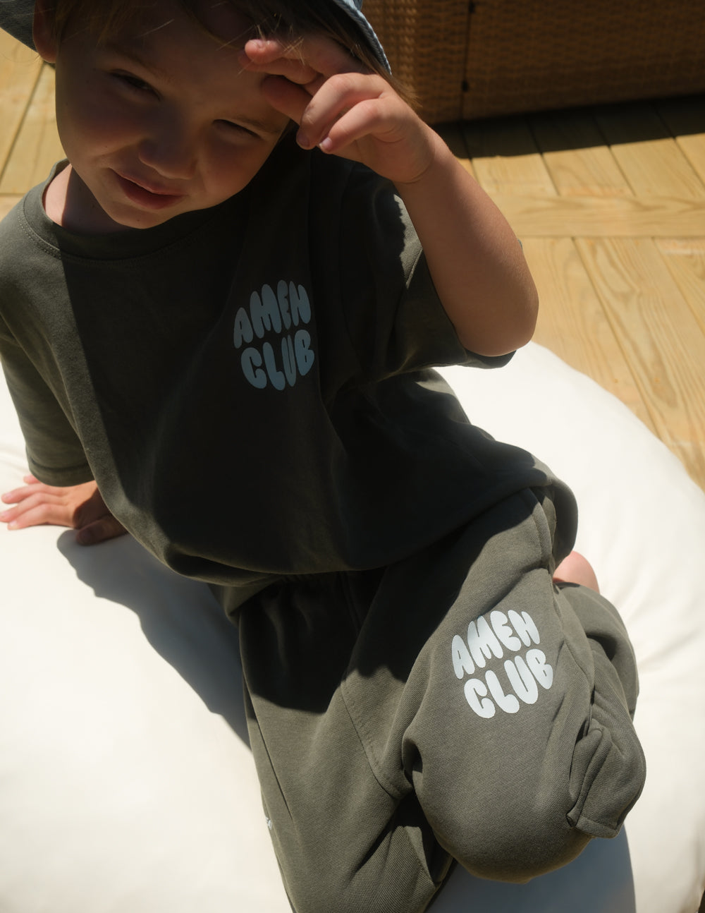 Amen Club Kids Tee in Hunter Green, alternate view