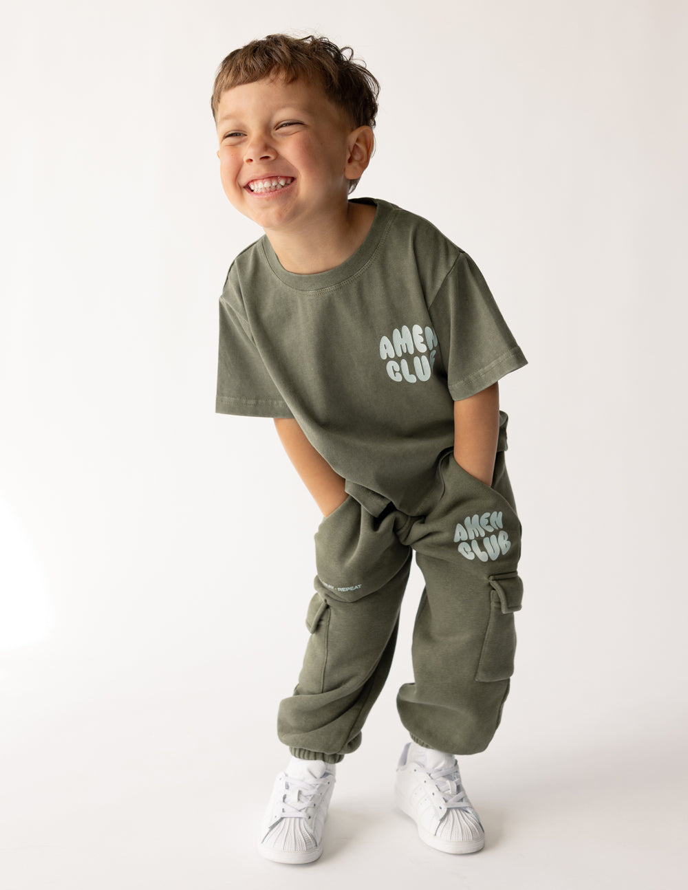 Amen Club Kids Tee in Hunter Green, alternate view (2)
