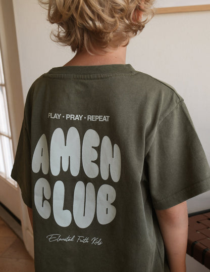 Amen Club Kids Tee in Hunter Green, additional detail