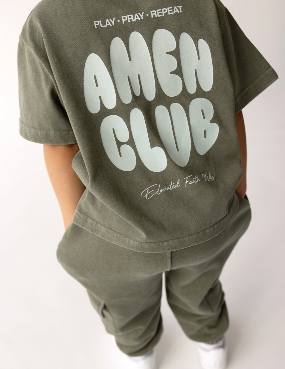 Amen Club Kids Tee in Hunter Green, additional detail (2)