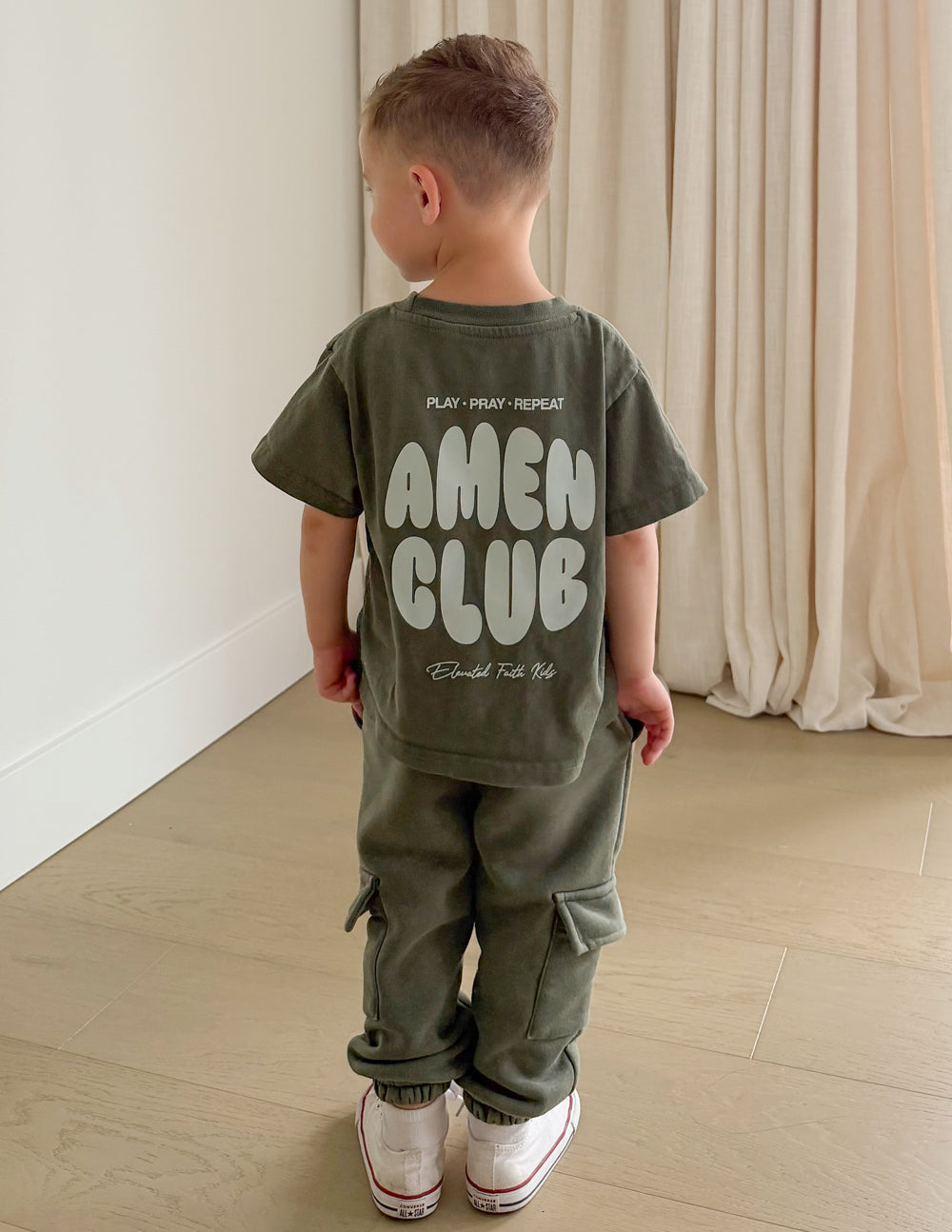 Amen Club Kids Tee in Hunter Green, product photo (2)