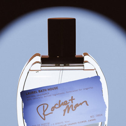 Laurel Bath House Rocket Man eau de parfum, styled photo