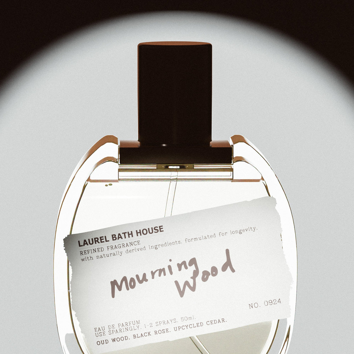 Laurel Bath House Mourning Wood eau de parfum, styled photo