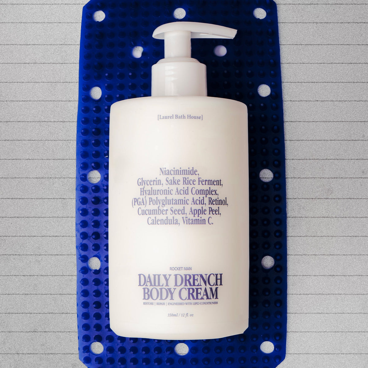 Laurel Bath House Daily Drench body cream, Rocket Man, styled photo
