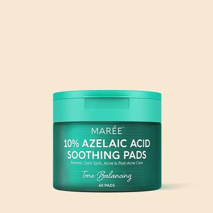 Jar of Maree 10% Azelaic Acid Soothing Pads on a beige background