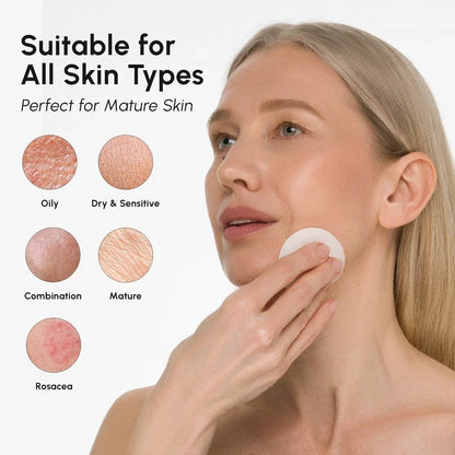 Woman applying cream to her face with skin type chart below.