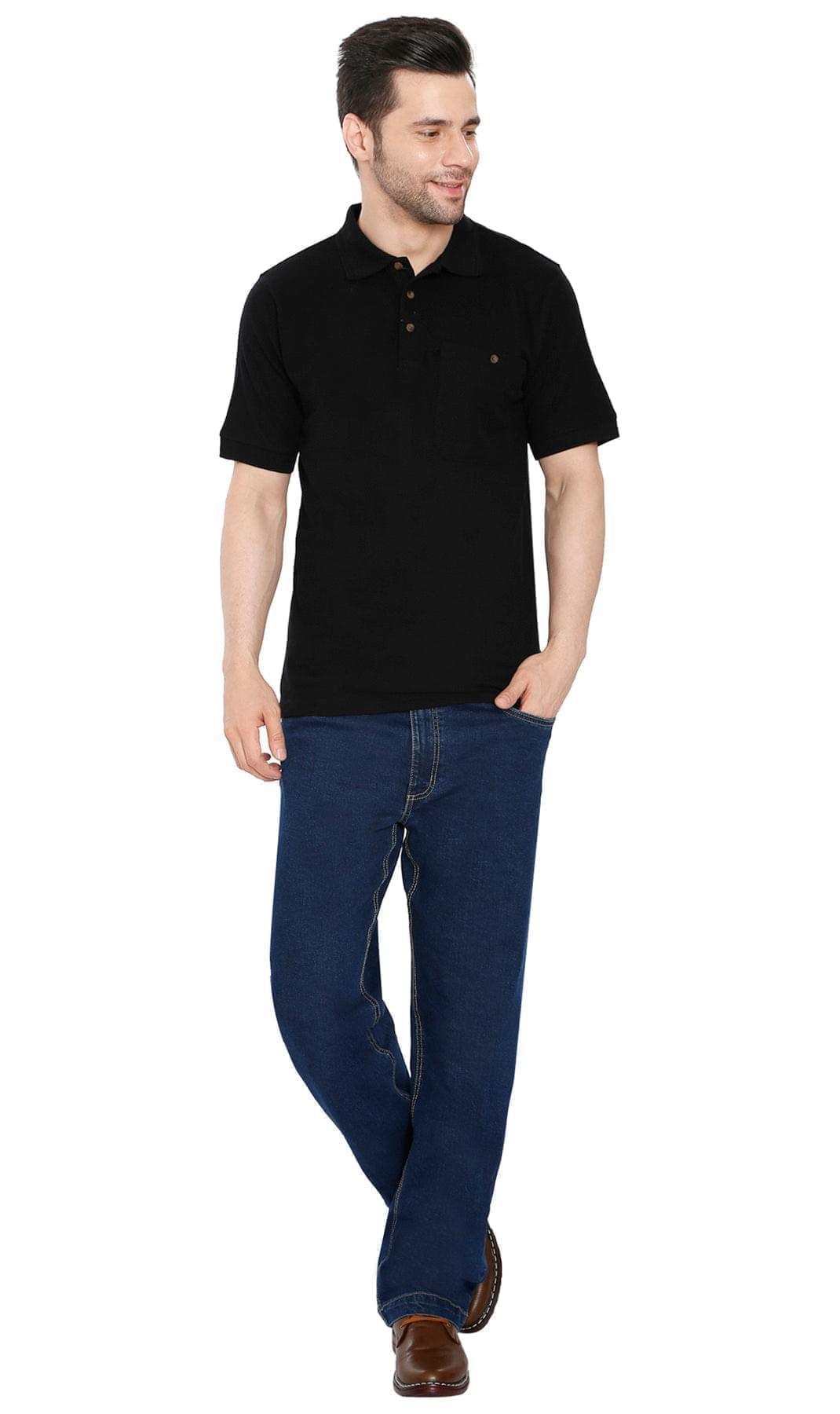 Turtle Bay men's short sleeve pique knit polo shirt in Black, additional detail