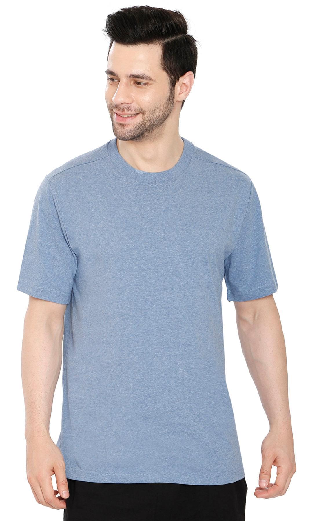 Turtle Bay men's heavyweight short sleeve crew neck t-shirt in Blue Heather, alternate view